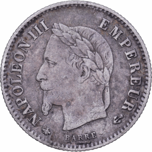 20 centimes 1867 A napoléon III tête laurée argent #1933