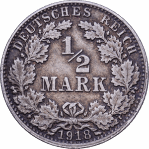 1/2 mark 1918 A guillaume II argent #1939