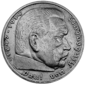 5 reichmark 1935-1936 paul von hindenburg argent