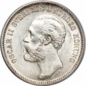 2 kronor 1876-1878 stockholm oscar II argent